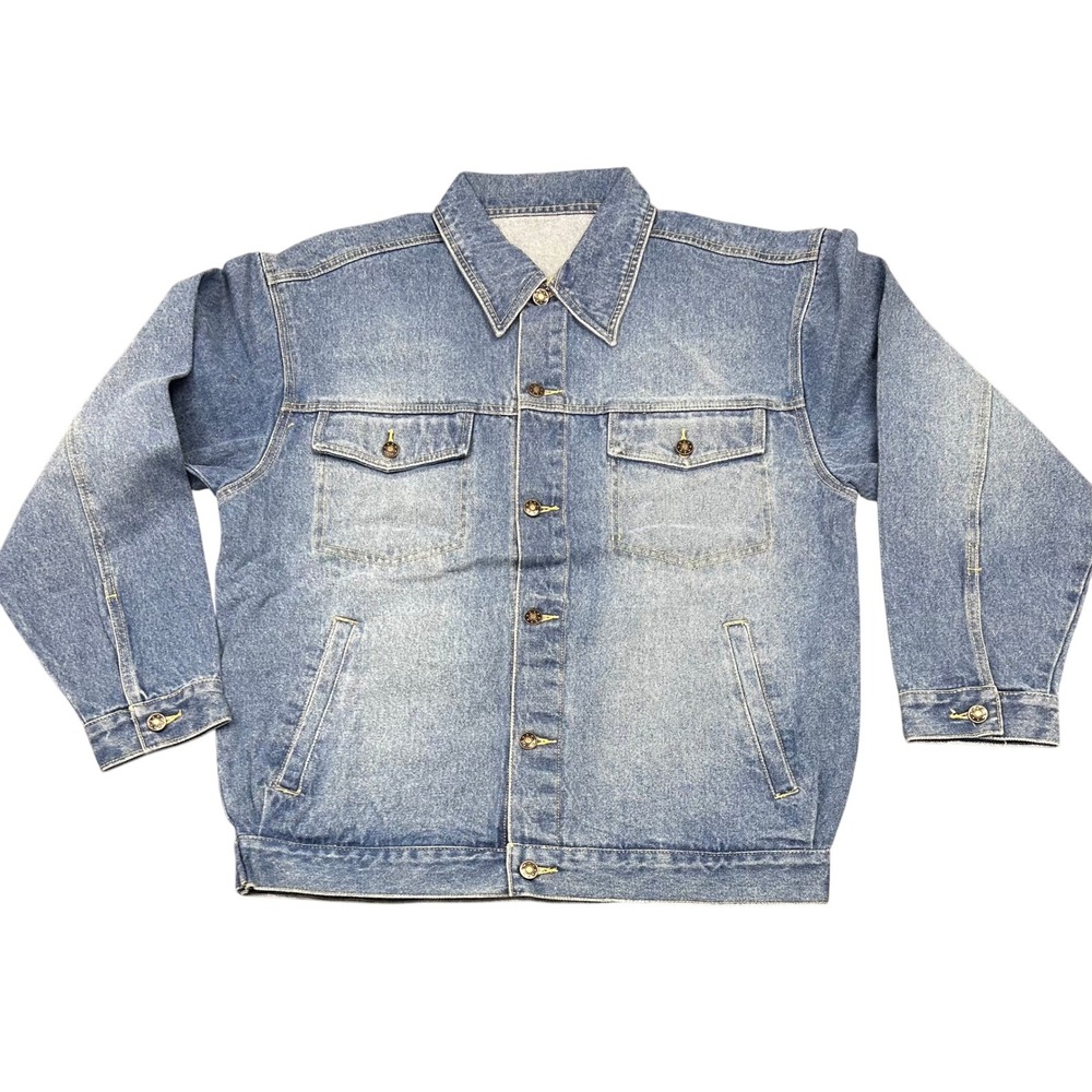 Mens Vintage Denim Jacket Size‎ L Blue Cotton Classic Trucker Style NEW